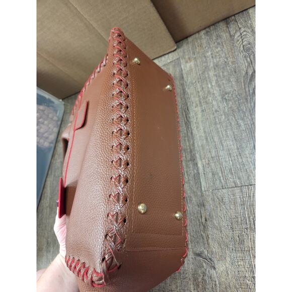 PINK HALEY Deep Mauve Brown Pink Tote Handbag Zip Top Purse Faux Leather - Picture 6 of 12